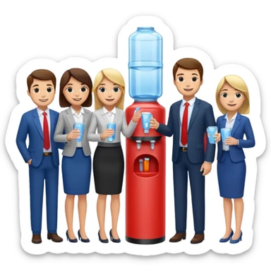 a group of employees gathered around a water cooler, smiling and chatting sticker