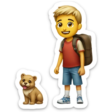 Niño rubio con una mochila  saltando feliz sticker