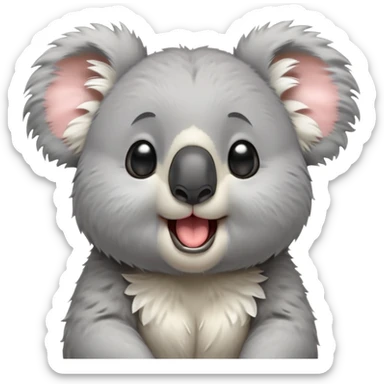 cinematic-cute-yawning-fluffy koala-portrait-emoji,-head-tilted-slightly-with-a-dramatic,-wide-open-yawn,-showcasing-a-soft,-downy-grey-fur-with-drooping-ears-and-round-eyes-barely-open-in-drowsy-contentment,-simplified-yet-irresistibly-adorable, realistic fluffy sticker