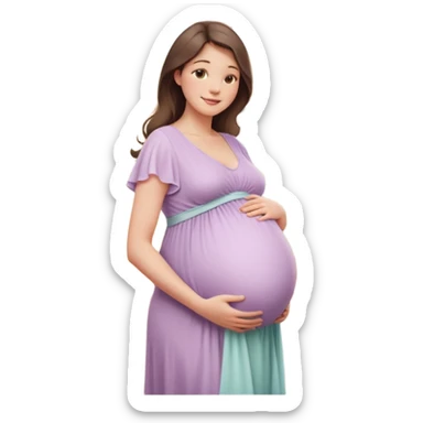 A beautiful pregnant woman standing in soft natural light near a window, gently holding her baby bump, wearing a flowing pastel dress, warm smile, cinematic photography, shallow depth of field, high resolution, soft tones, professional maternity photoshoot
 sticker