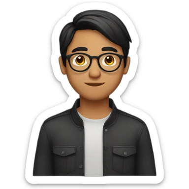indian guy with round glasses with fair skin with straight hair with round fully circular glasses black eyes black hair sticker