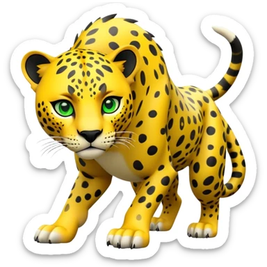 cinematic-jaguar-realistic-full-body-on-all-fours-emoji,-sleek-powerful-frame-poised-for-action,-yellow-fur-adorned-with-bold-black-rosettes,-head-tilted-dramatically,-piercing-green-eyes-locked-onto-its-prey,-simplified-yet-realistic-focus sticker