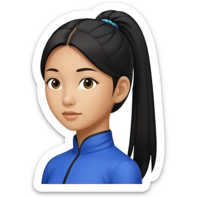 asin girl with black long slick backed hair into tight ponytail  sticker