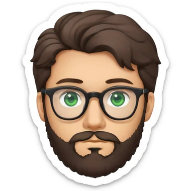 young man with dark slightly curled hair wearing glasses with green eyes and fuller beard sticker