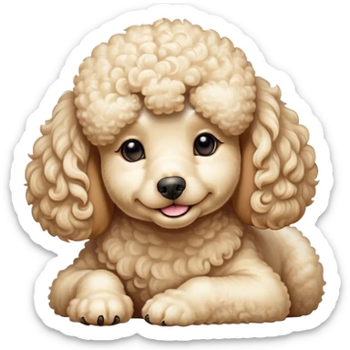 Meme-Worthy Cute Sleeping Cream Poodle Portrait Emoji, Head resting peacefully with a contented smile, showcasing a delightfully elegant build and a luxuriously soft, curly cream Fur, eyes shut in a serene nap, Simplified yet hilariously adorable features, highly detailed, glowing with a soft, drowsy light, high shine, relaxed and utterly lovable, stylized with an air of playful laziness, bright and heartwarming, soft glowing outline, capturing the essence of a comically sleepy companion, so meme-worthy it feels like it could instantly become the next viral sensation of adorable slumber! sticker