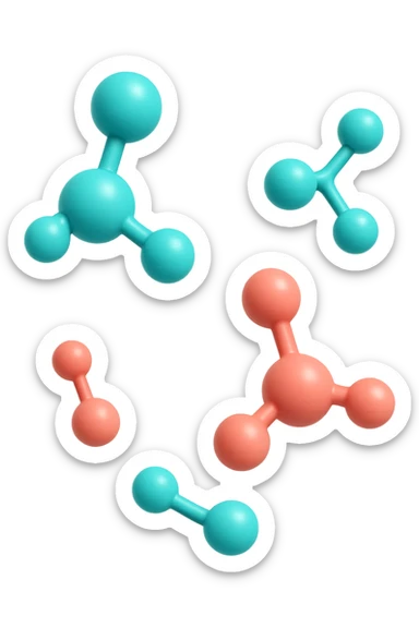 emoji 3d stile iphone di cinque molecole chimiche turchesi e rosa salmone che fluttuano in aria 3d sticker