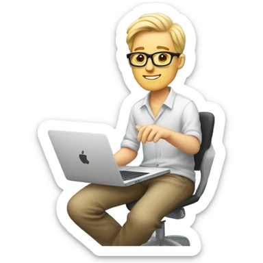 white-skinned male product designer sitting with macbook sticker