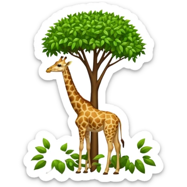 giraffe eating leaves from a tree sticker