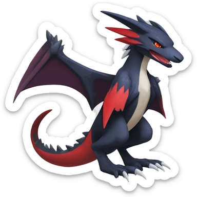 Black Cool Edgy Anthro Noivern-Nargacuga-Silvally-Sergal-Garchomp-Fakémon  with White and Red Edgy markings sticker