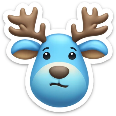 A cute blue stuffed animal resembling a cartoon moose or reindeer, with soft rounded horns, a smiling face, and a light blue belly. It has a friendly and cuddly appearance, perfect for kids or as a comforting plush toy.” sticker