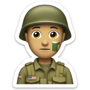 A sad soldier with an Israeli flag on his shoulder sticker