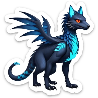 Black Dark Exotic Beaked Feathery Nocturnal Neon-glowing Abyssal Nightly Abyss-Cat-Gryphon-Salandit-Nargacuga-Silvally-Vernid-Sergal-Fakémon-Hybrid-Creature (full body) sticker