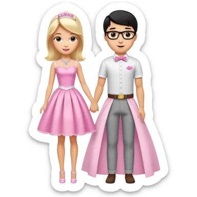 pretty light blonde girl barbie wedding to boy nerd with short black hair and tan skin sticker