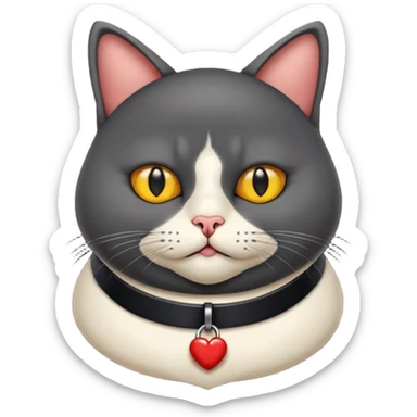 Un gato negro gordito con los ojos de color amarillos sentado con un collar que diga: waina michi sticker