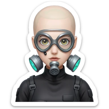 cyberpunk gasmask girl programmer buzzcut bald sticker