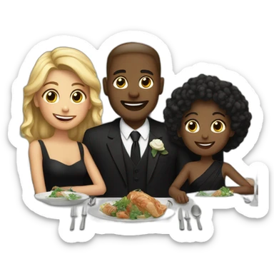 happy family enjoying formal dinner, all black air. sticker
