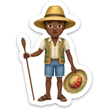 Gars Créole réunionnais ti jean chapeau paille savate  au pieds  sticker