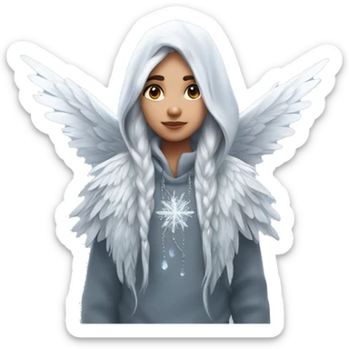 big wings, hood, silver, icy ,snowflake, Beautiful, fairy, long hair sticker