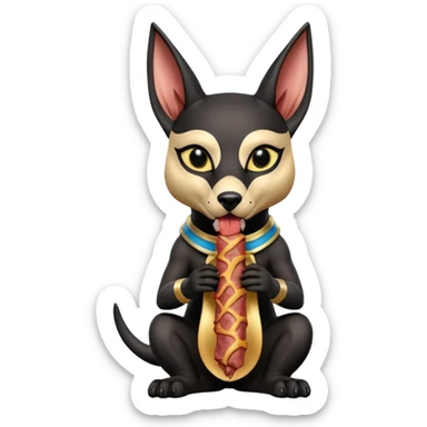  mean Short-eared Black fur beautiful female alien anubis puppy statue posed biting bacon packaging  sticker