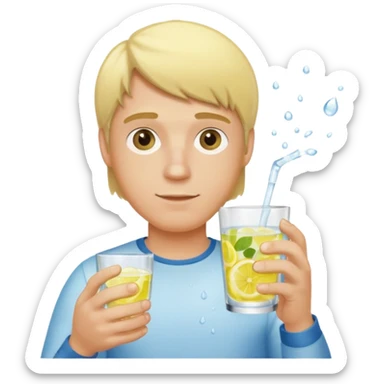 blonde man holding a glass of lemon water sticker