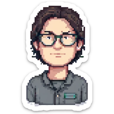 pixel art portrait of a man about 50 years old, dark hair, wearing glasses sticker