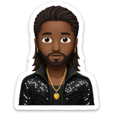 Omarion with long dark brown hair, black sequin outfit sticker