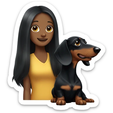Long-haired black dachshund with black-haired girl sticker
