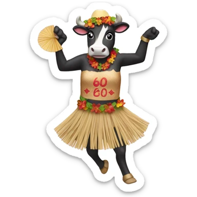 Hawaiian cow dancing with a straw skirt saying happy 60th Birthday Toni sticker