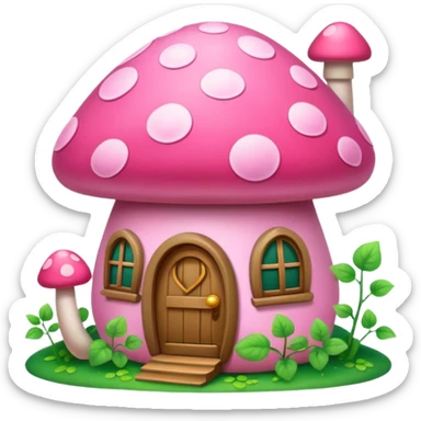 Pink girly mushroom house covered in vines sticker