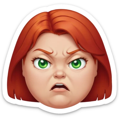 angry overweight girl with red hair and green eyes sticker