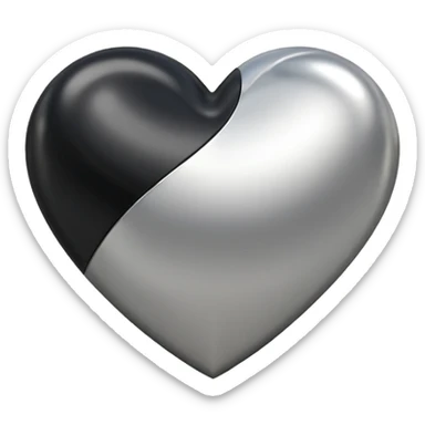 Minimalistic heart emoji, geometric metallic black and white, smooth curves, reflective edges, flat futuristic style
 sticker