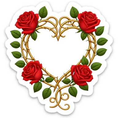 heart shape gold vine with red roses border sticker
