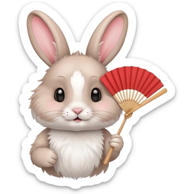 A rabbit hold a folding fan playfully sticker