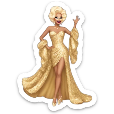 Rupaul’s drag race, drag queen, sequin dress, holding right arm in the air sticker