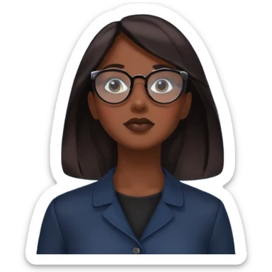 extreme closeup Photo of a beautifull woman with dark hairs and dark uotfit looking up (like villain), orange background, minimalistic, glasses with contrast reflection of blue sky and white clouds  sticker