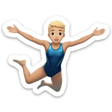 A young person leaps boldly into a sparkling pool named “Confidence,” arms wide, surrounded by skilled divers mid-air. Though less experienced, their fearless energy shines, symbolizing the courage to grow alongside greatness. sticker