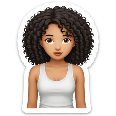 brown skinnen lady with curly black hair, shoulder long hair, messy, nice curves sticker