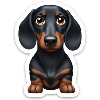 A black dapple dachshund with a Brown and a blue eye  sticker