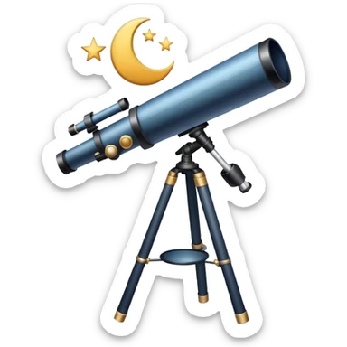 An icon featuring a telescope, stars, and a planet, symbolizing astronomy. The design includes a crescent moon, distant galaxies, and constellations, representing the study of space and celestial bodies. Transparent background highlights the exploration of the universe and cosmic phenomena. sticker
