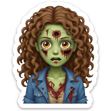 uma mulher zumbi estilo emoji de iphone com cabelos cacheados longos e marrons sticker