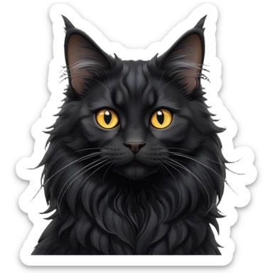 cinematic-black-maine-coon-cat-portrait-emoji,-head-tilted-playfully-and-inquisitively,-sleek--black-fur,-simplified-yet-adorable-features,-highly-detailed,-glowing-with-a-warm,-friendly-glow  sticker