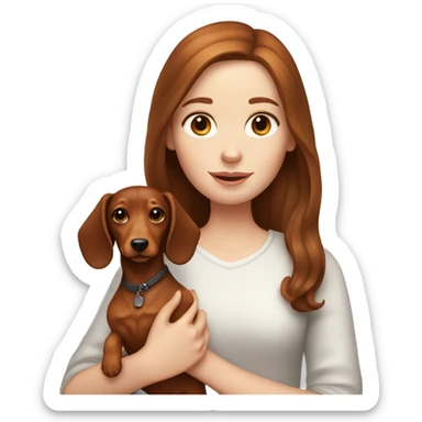 Brown haired haired girl with pale skin holding ginger dachshund sticker