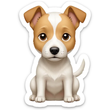 a full body facing front on of a buff white parson russell terrier looking dog the size of a kelpie with light brown long ears resting on its face and a light brown patch above one eye and a large snout. the rest of the dog is completely white.  sticker