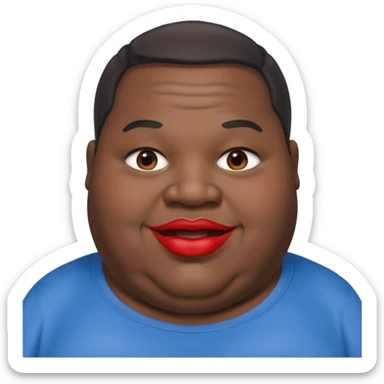an extremely obese black man with giant red lips wearing a blue an gray shirt sticker