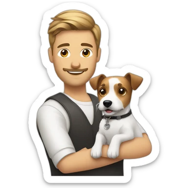 Modern hair cut Man with jack russell terrier dog sticker
