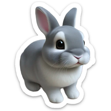 netherland dwarf bunny with small bead eyes and slightly dark gray fur with white on the belly, toes, and chin sticker