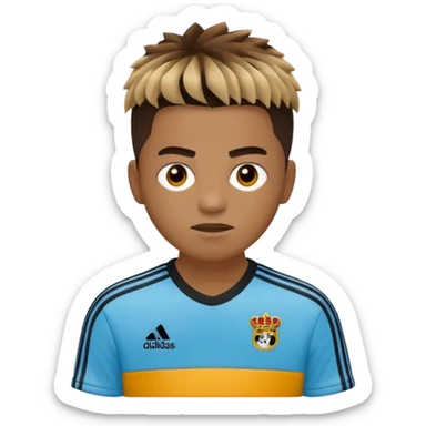 Crie um emoji de um menino com o cabelo castanho claro com uma franja reta e o corte low fade zumbi casaco de gola alta da adidas sticker
