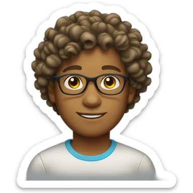 Boy wearing glasses with a curly hait sticker