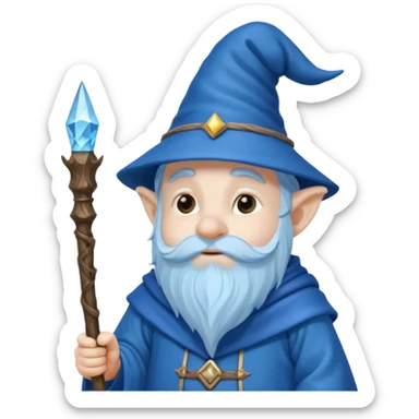 blue gnome wizard thinking of spells sticker