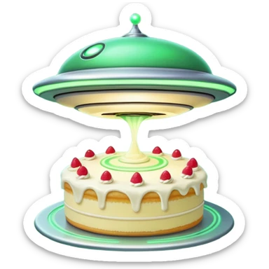 big ufo flying and stealing in a green light small cake  sticker